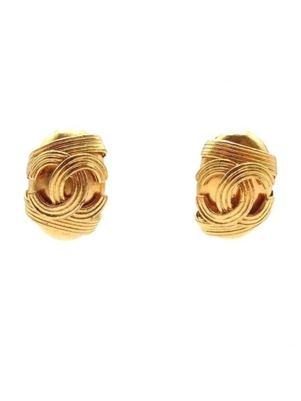 Chanel Earrings Gold Metal CC Logo Vintage Costume
